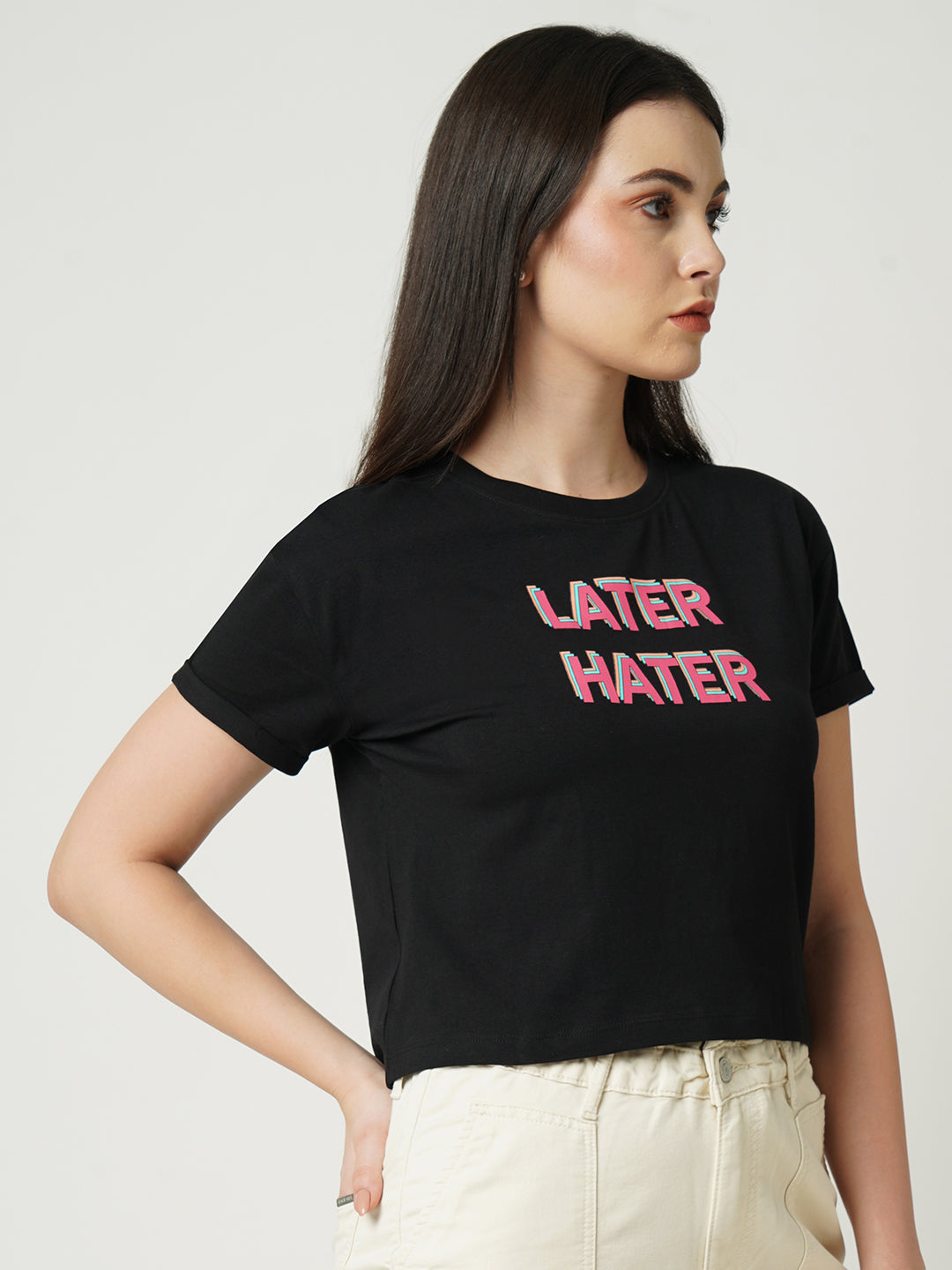 Women Black Printed Slim T-Shirt