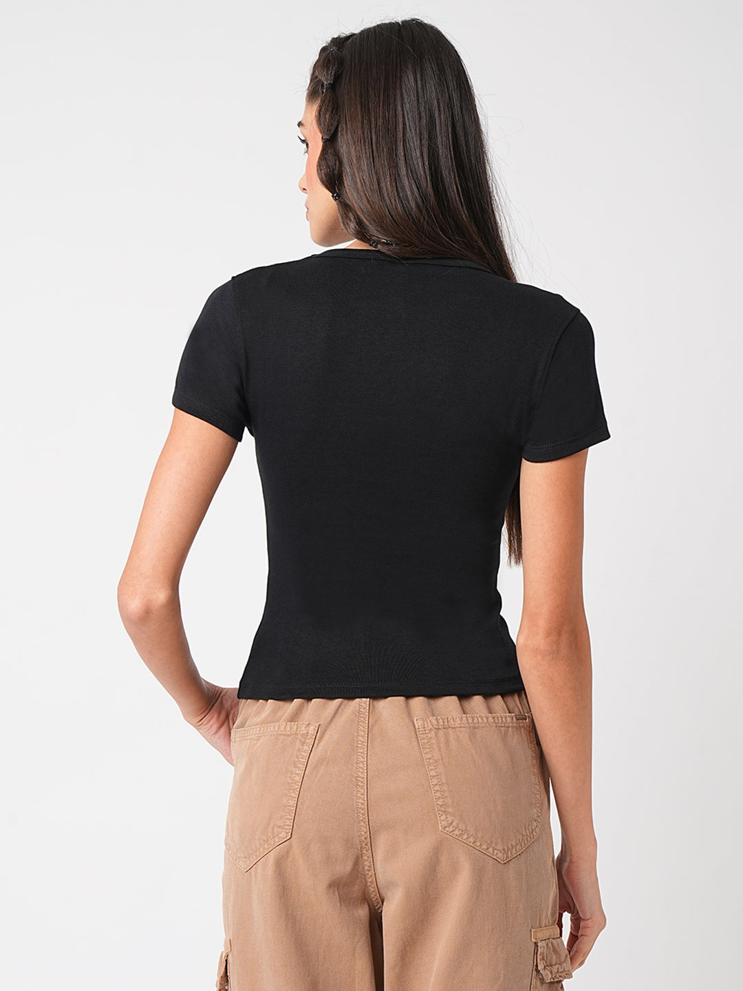 Women Solid Black T-Shirt