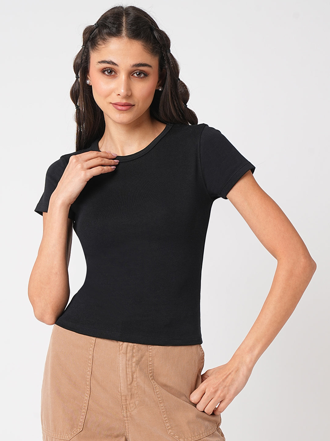 Women Solid Black T-Shirt