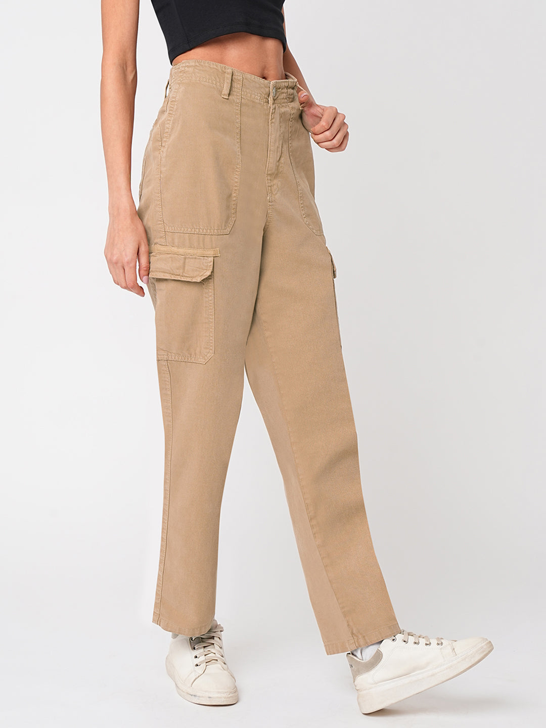 Women Light Brown High-Rise Cargo