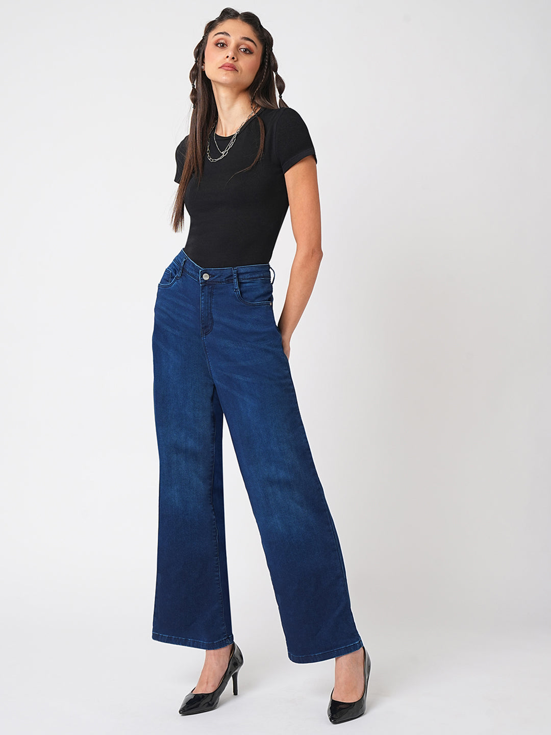 Women Blue High-Rise Wide Leg Jeans