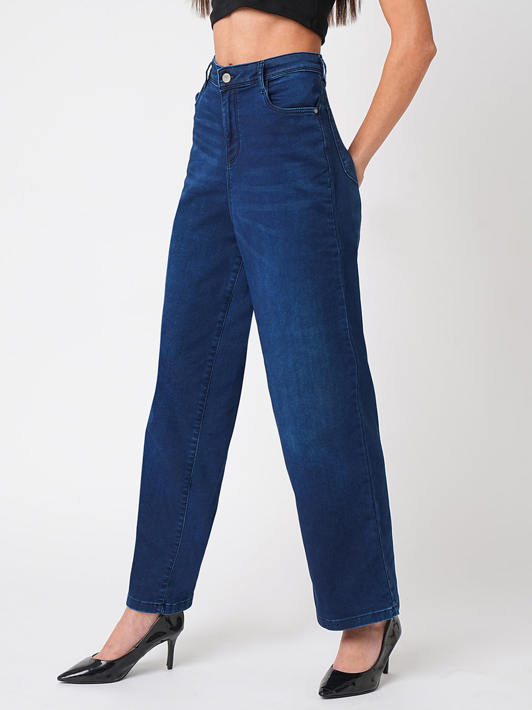 Women Blue High-Rise Wide Leg Jeans