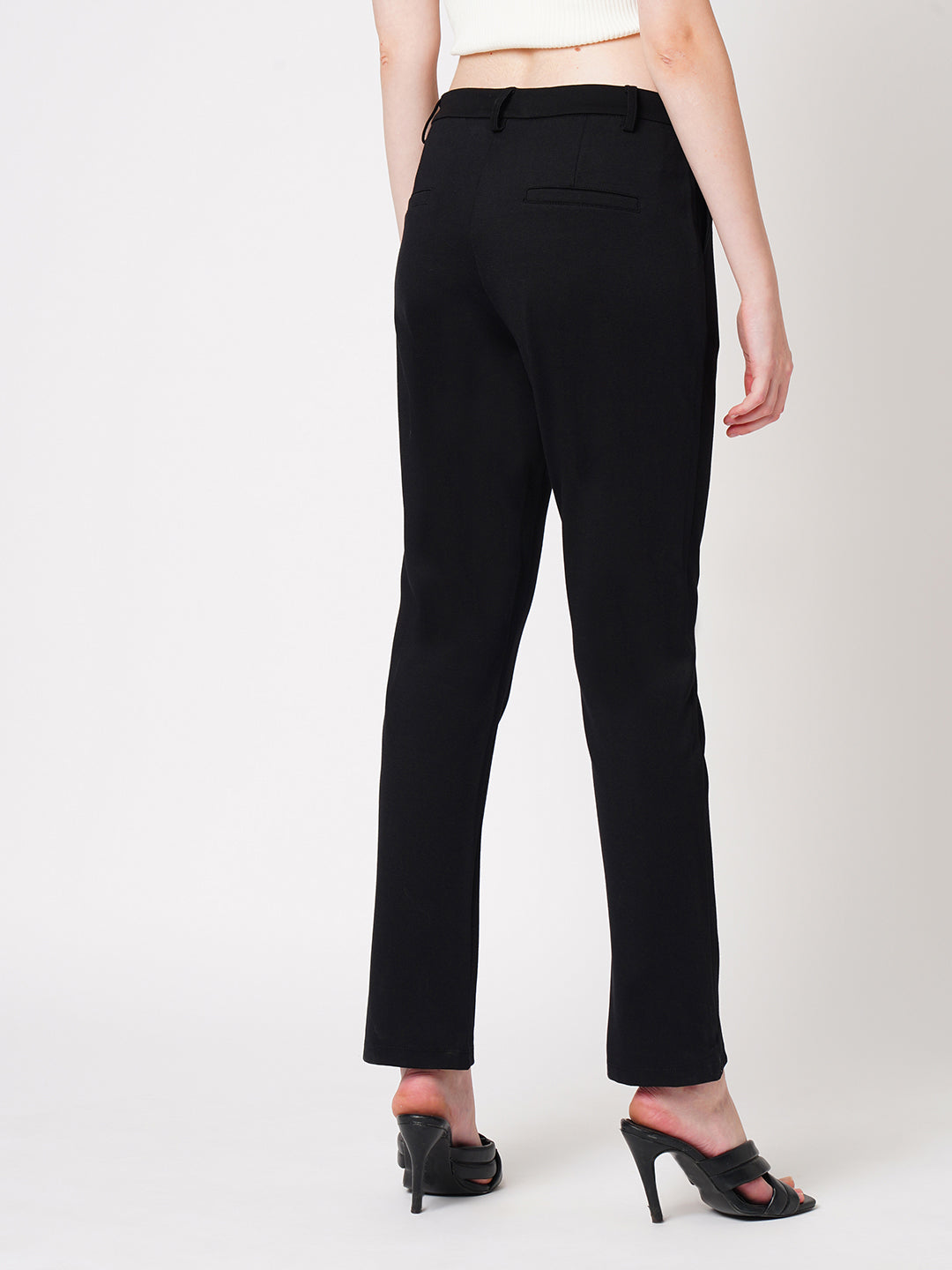 Women Black High-Rise Straight Treggings