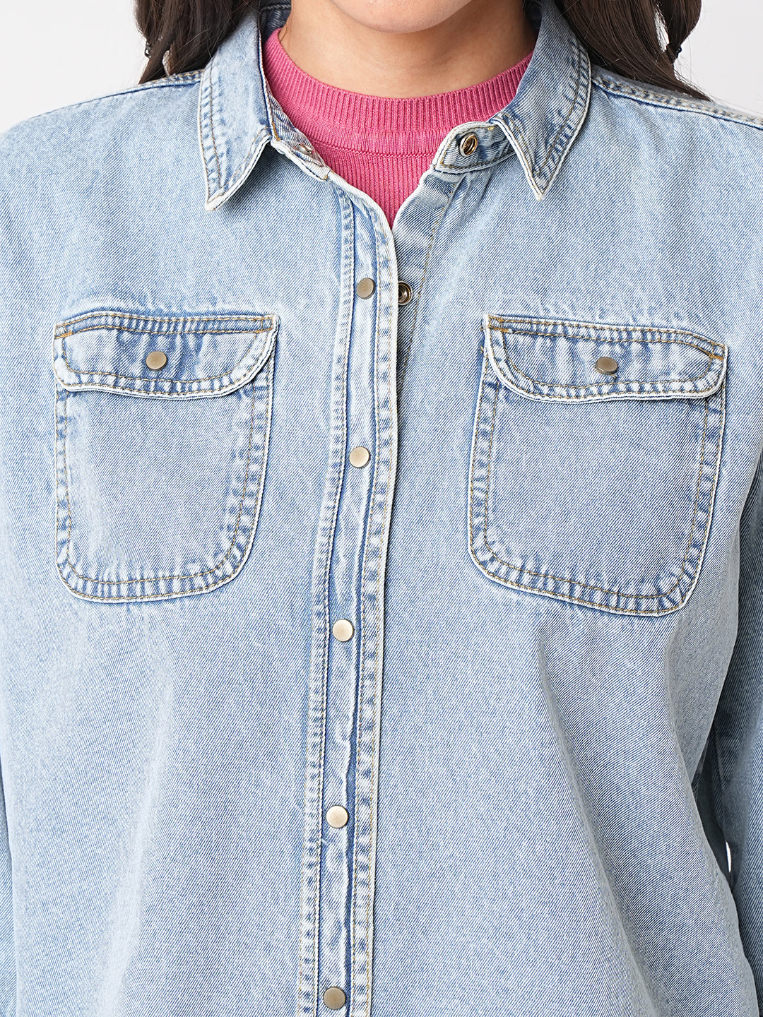 Women Light Blue Crop Shirt