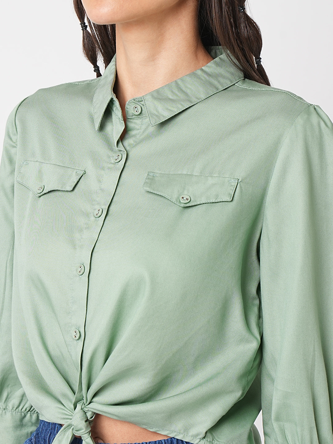 Women Mint Crop Shirt