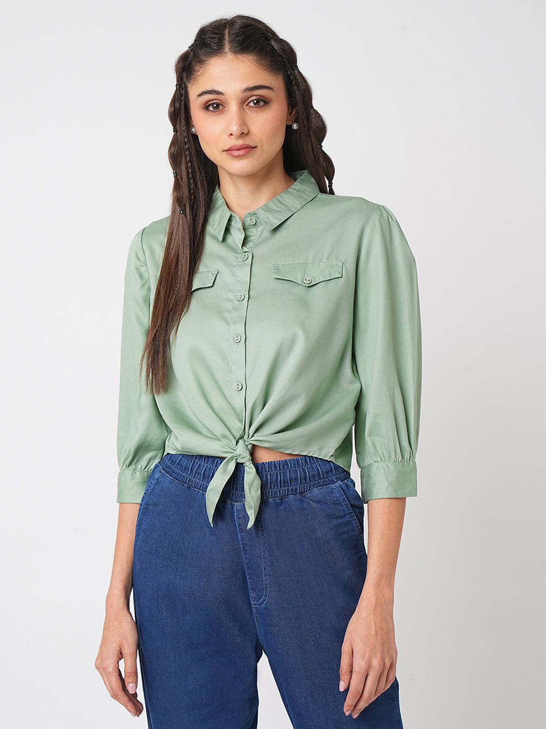 Women Mint Crop Shirt