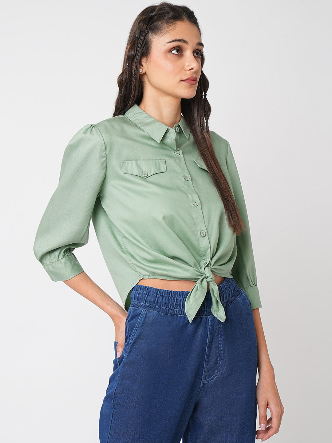Women Mint Crop Shirt