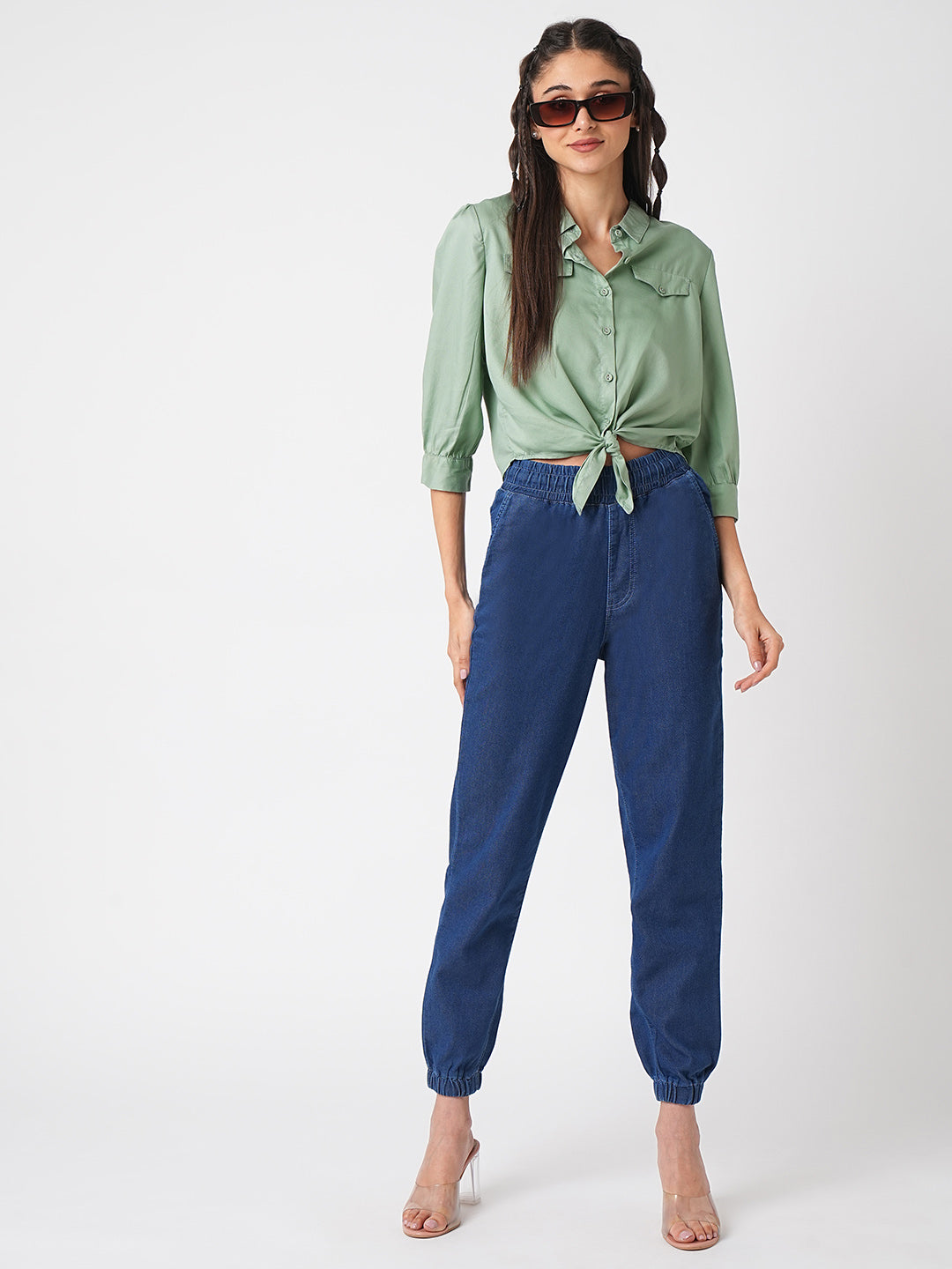 Women Mint Crop Shirt