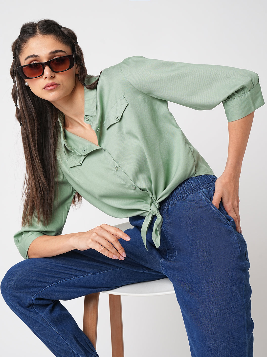 Women Mint Crop Shirt