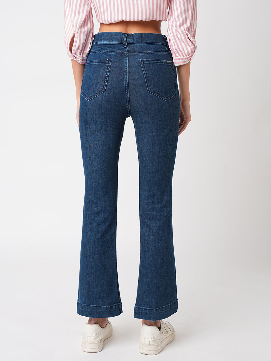 Women Dark Blue High-Rise Mini Flare Jeans
