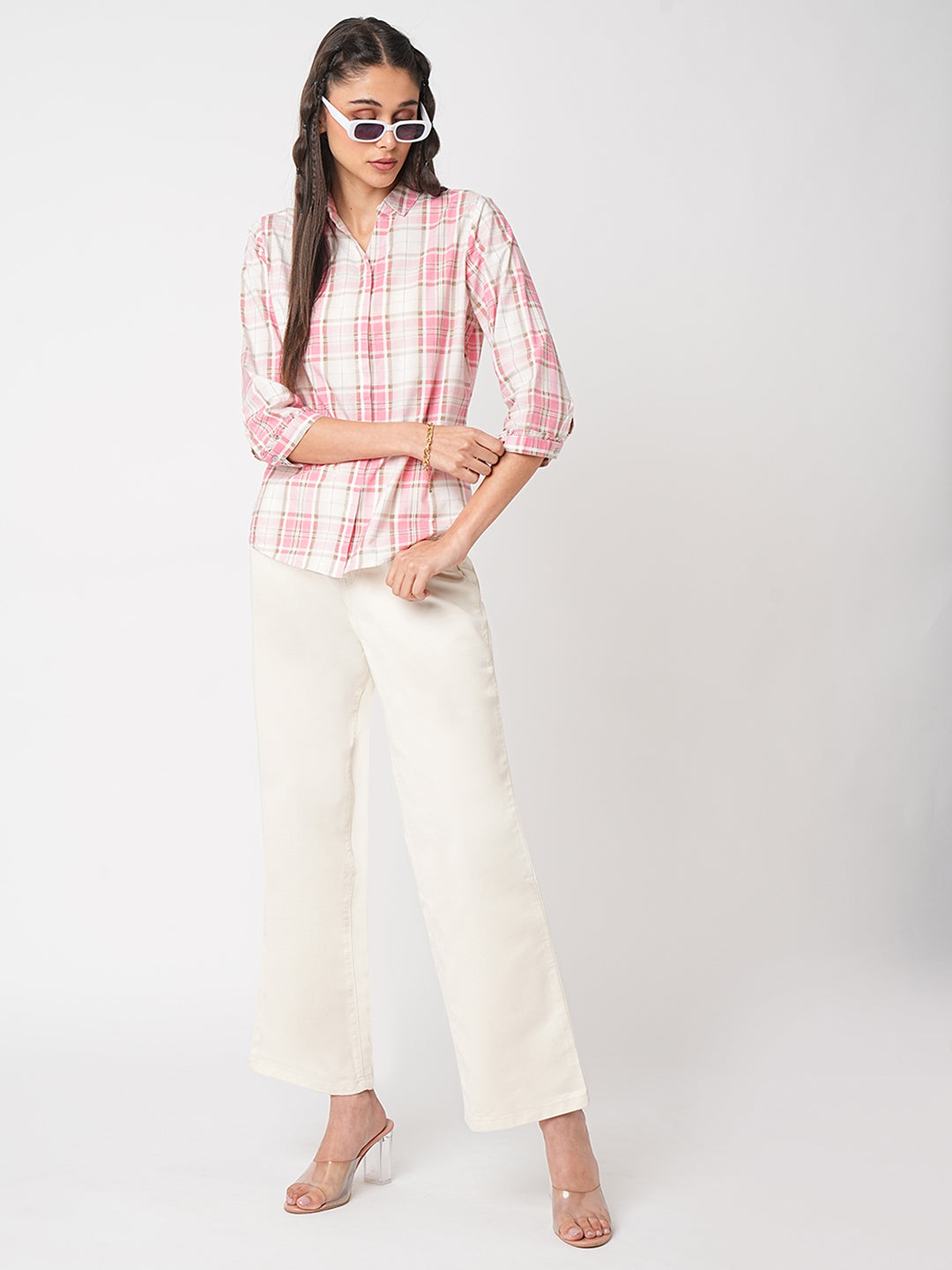 Women Ecru High-Rise Wide Leg Jeans