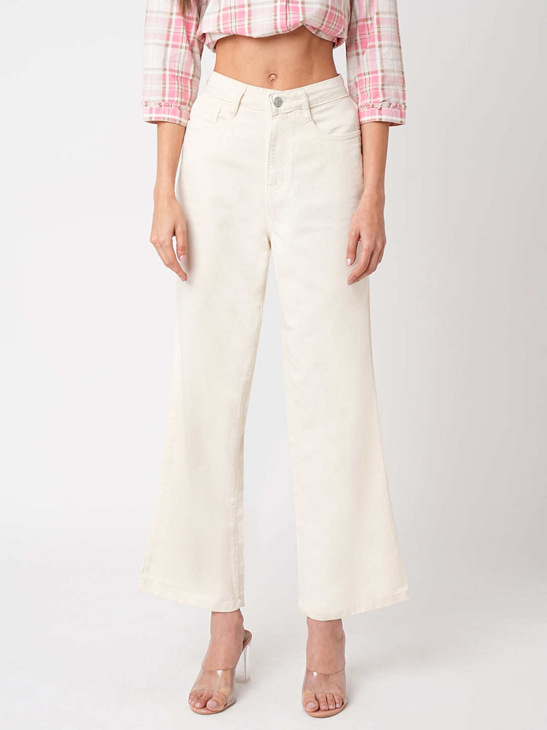 Women Ecru High-Rise Wide Leg Jeans