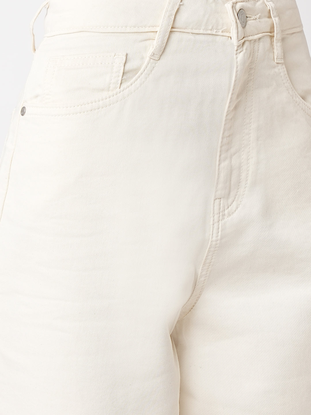 Women Ecru High-Rise Wide Leg Jeans