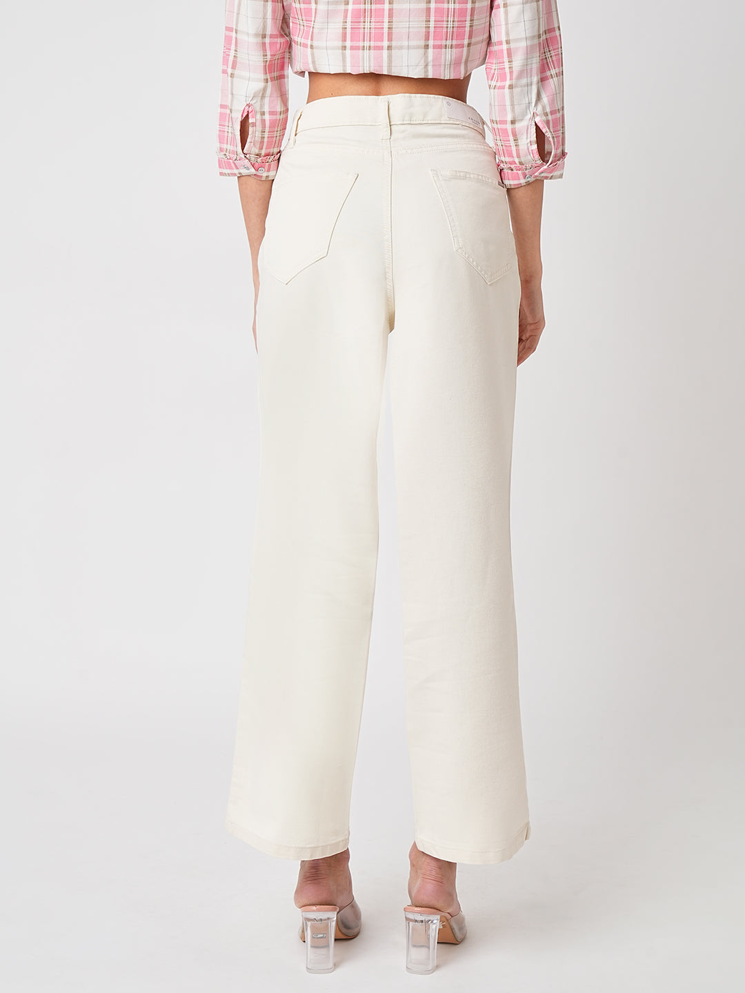 Women Ecru High-Rise Wide Leg Jeans