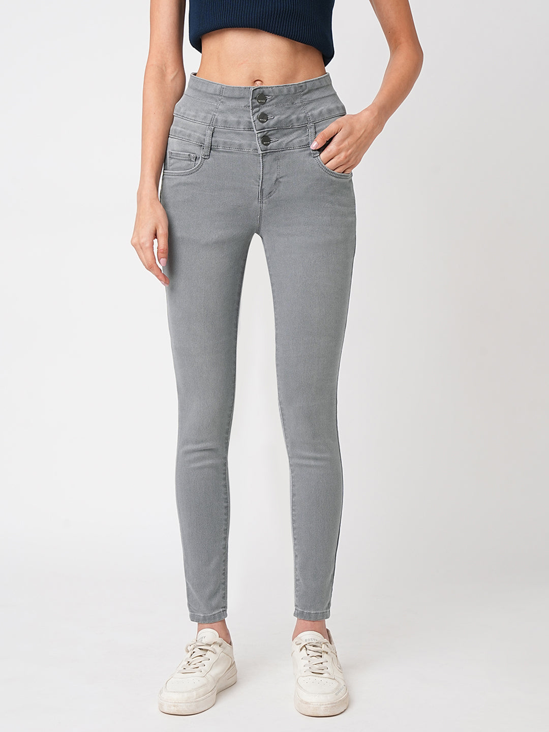 Women Grey Super High-Rise Super Skinny Jeans