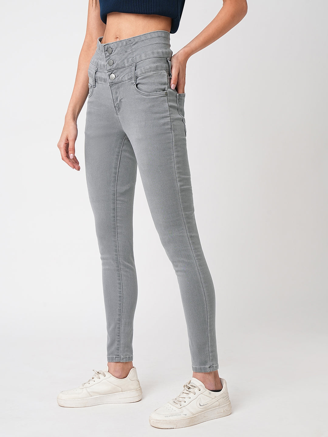 Women Grey Super High-Rise Super Skinny Jeans