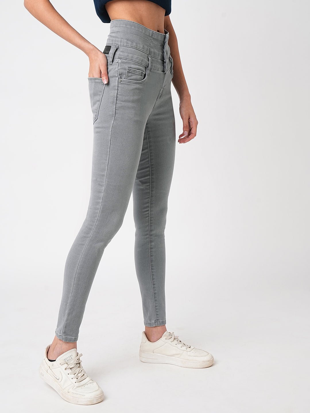 Women Grey Super High-Rise Super Skinny Jeans