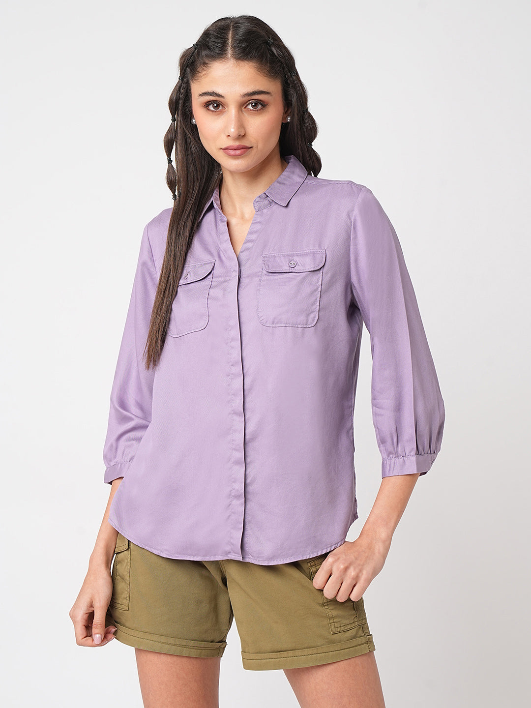 Women Mauve Solid Shirt