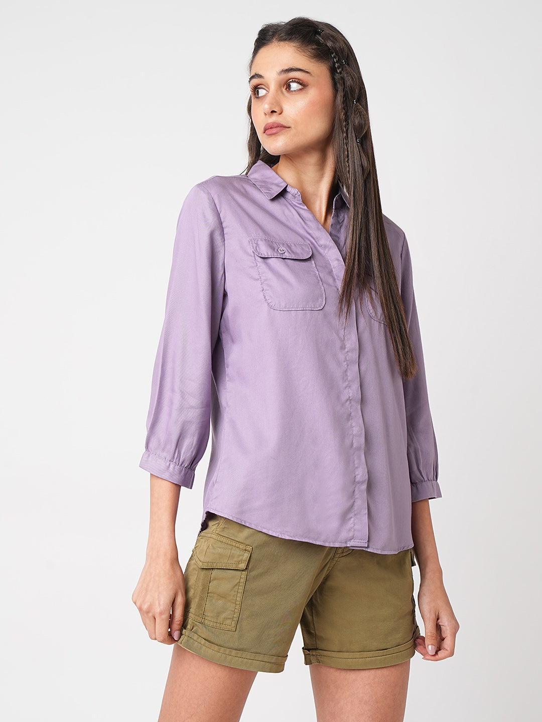 Women Mauve Solid Shirt