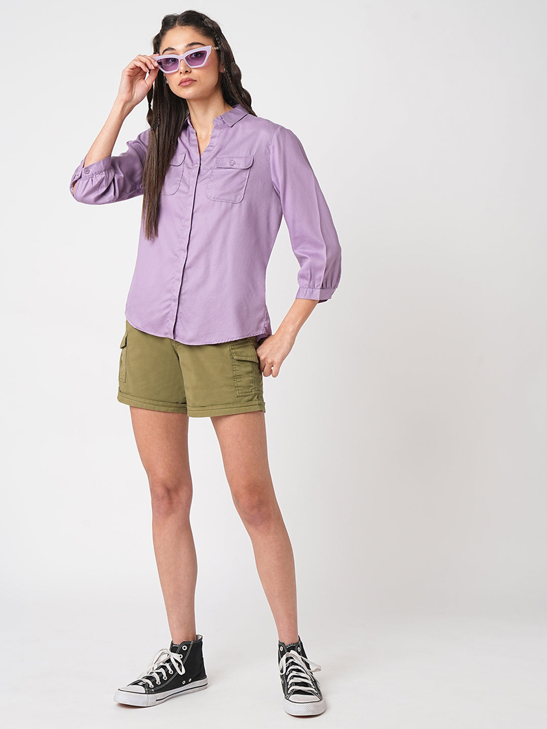 Women Olive High-Rise Slim Shorts