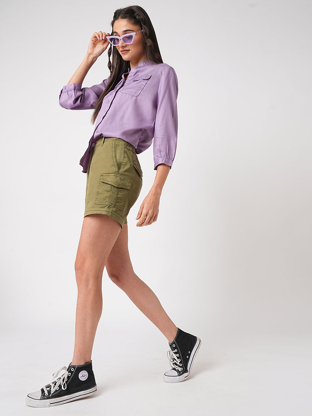 Women Olive High-Rise Slim Shorts