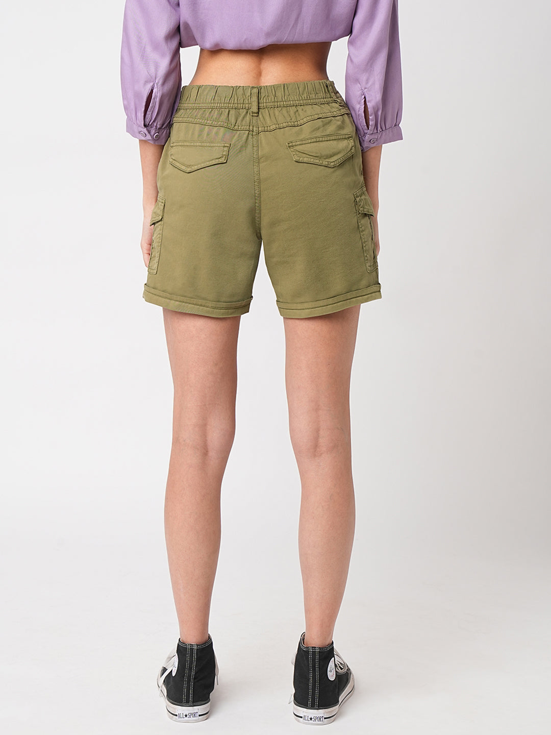 Women Olive High-Rise Slim Shorts