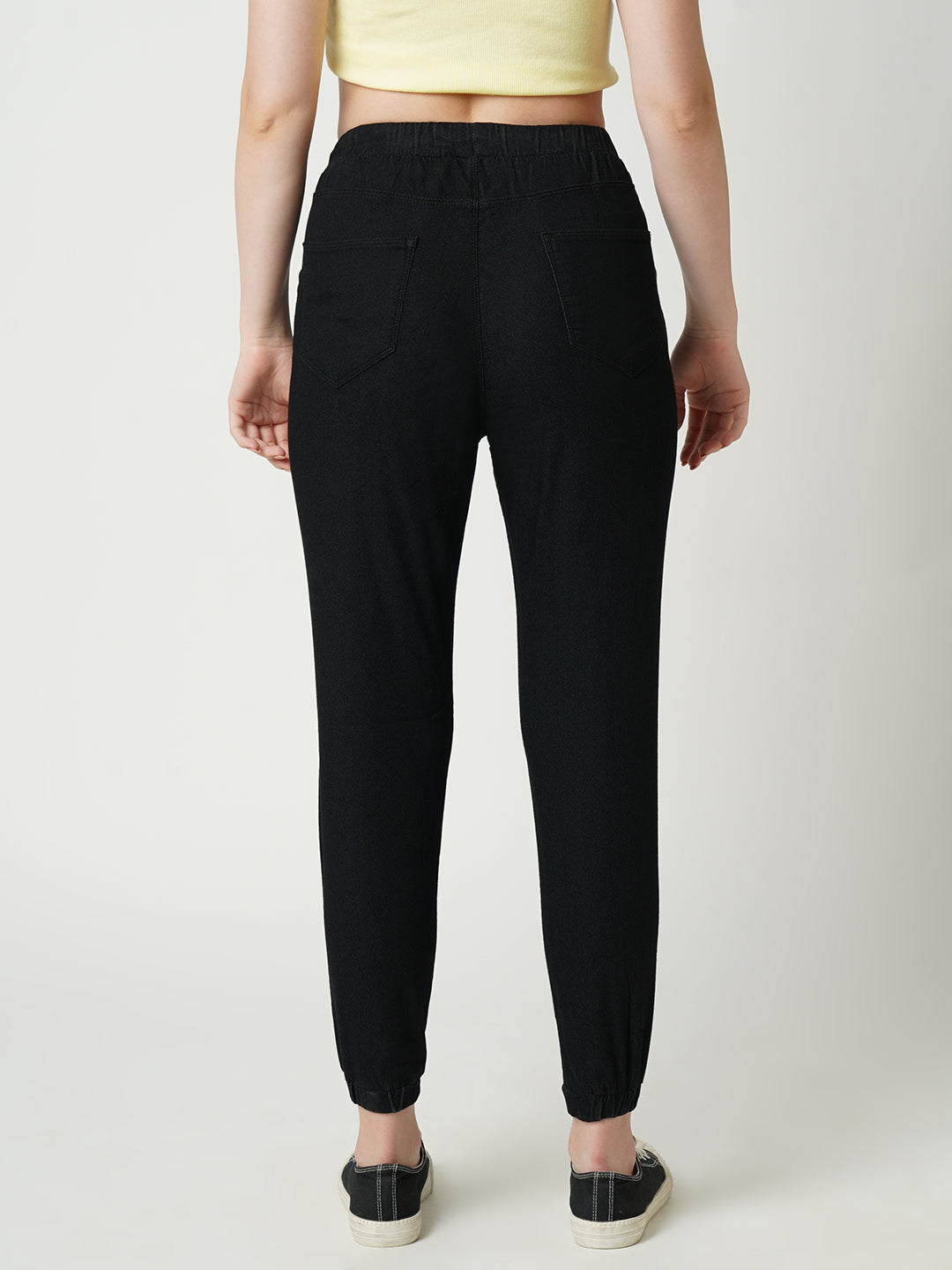 Women Black High-Rise Denim Joggers