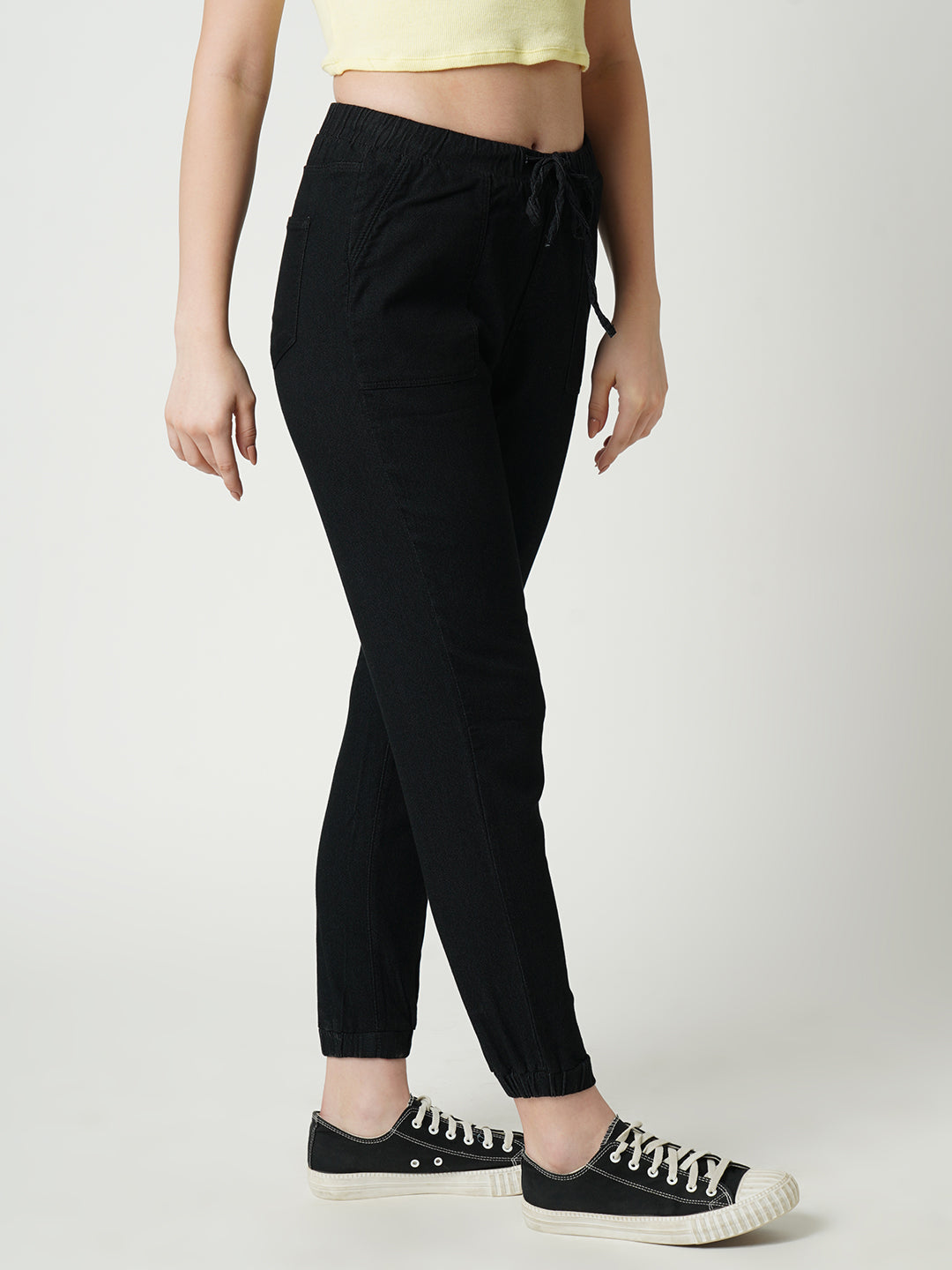 Women Black Mid-Rise Joggers