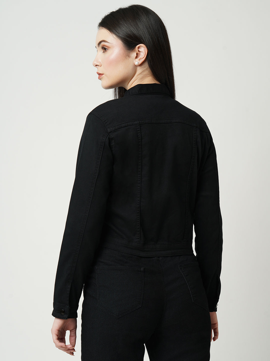 Women Black Solid Full Length Jacket