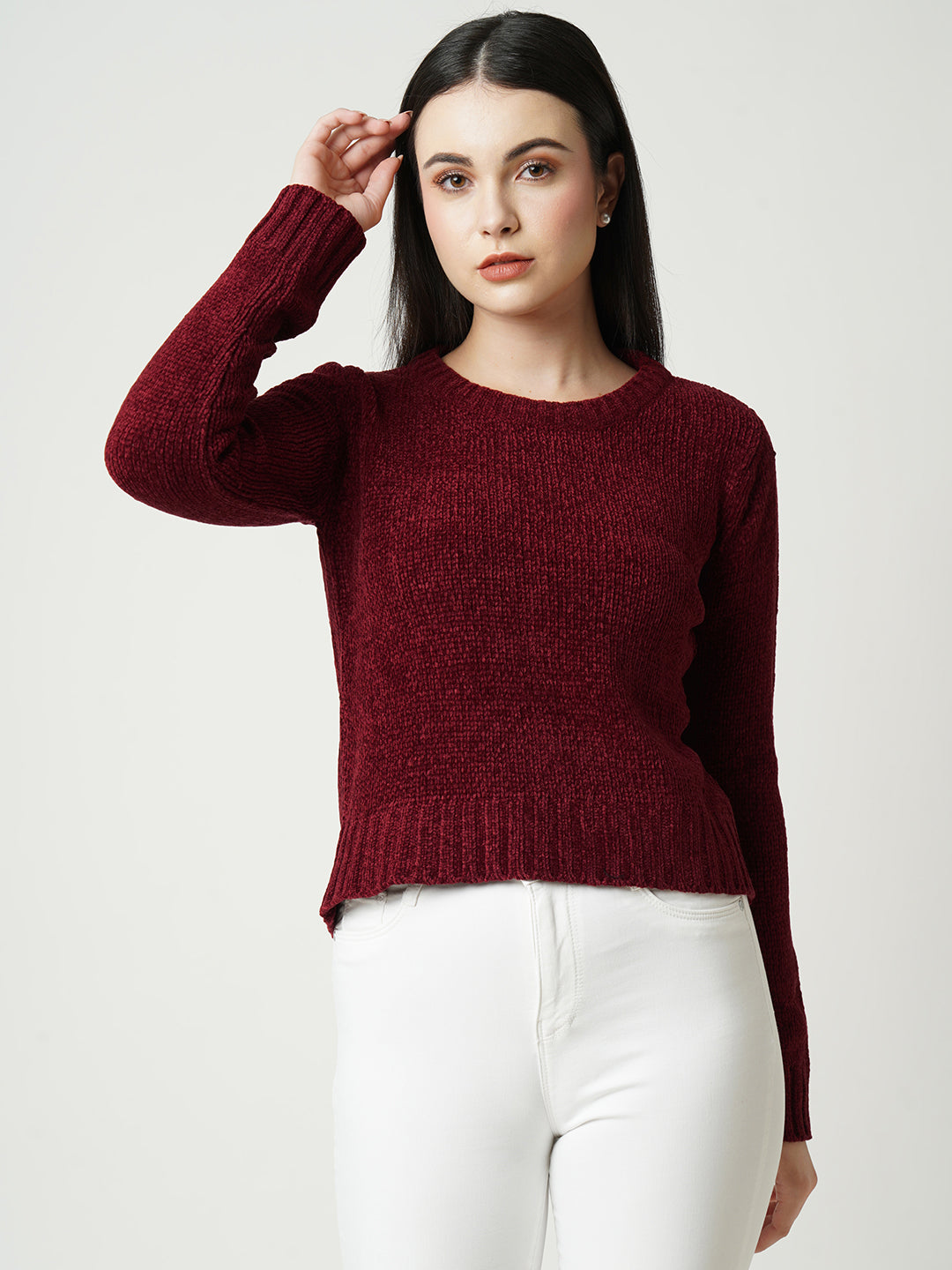 Women Jade Green Slim Sweater