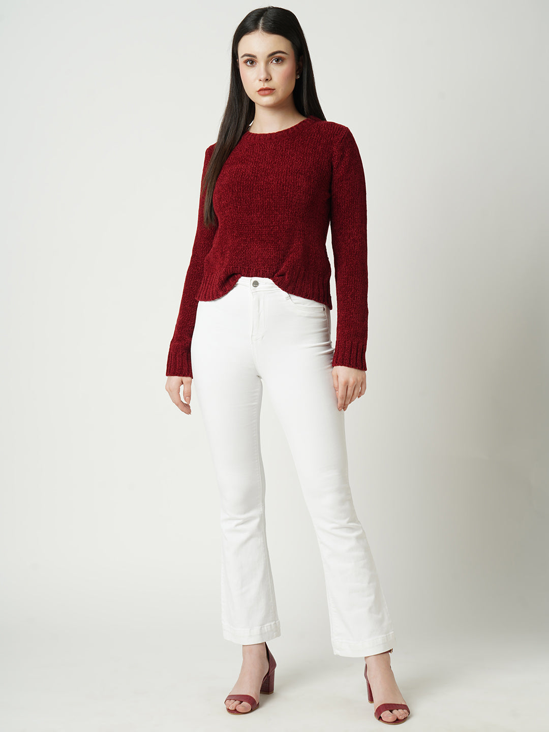 Women White High-Rise Mini Flare Jeans