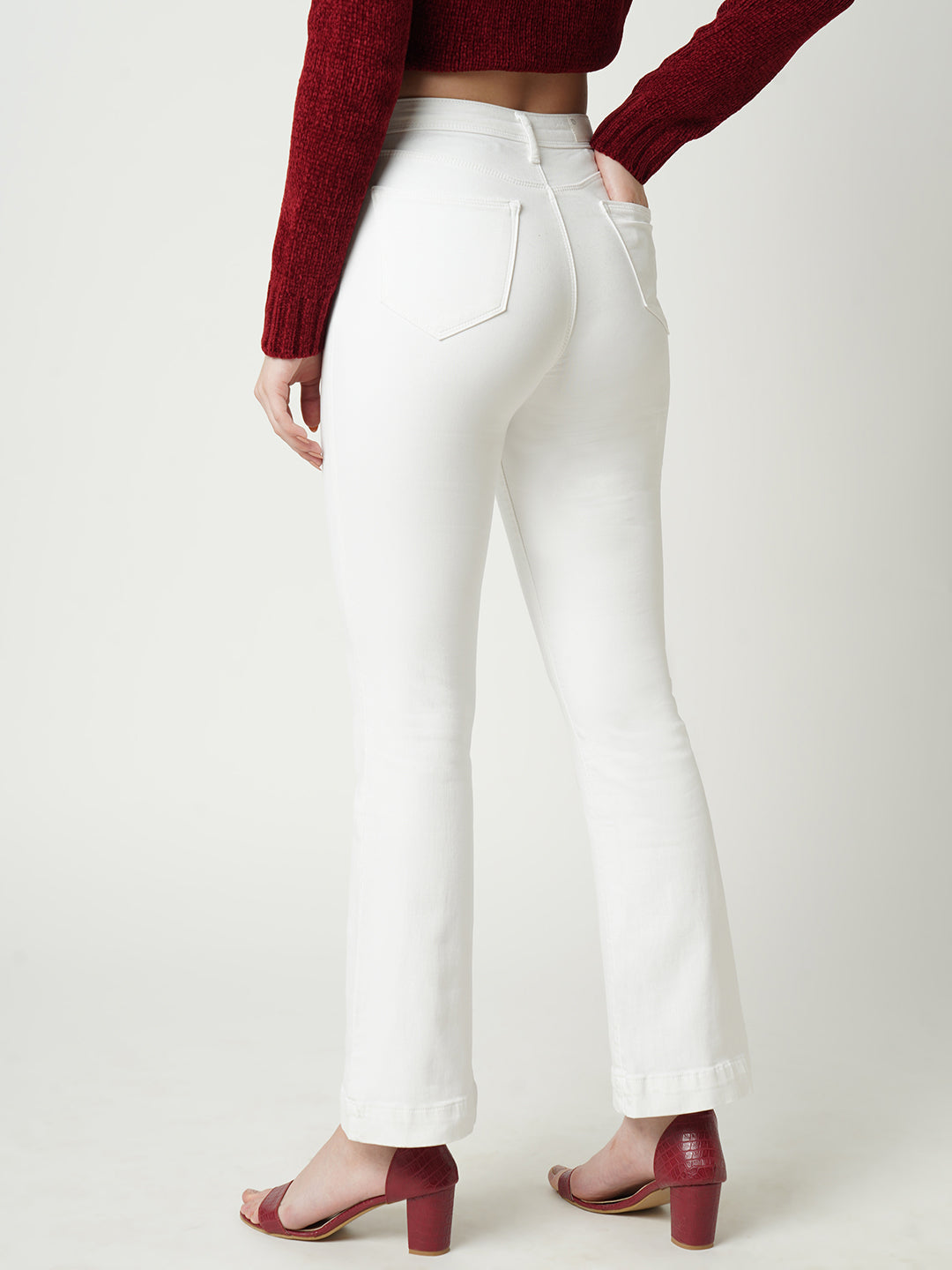 Women White High-Rise Mini Flare Jeans