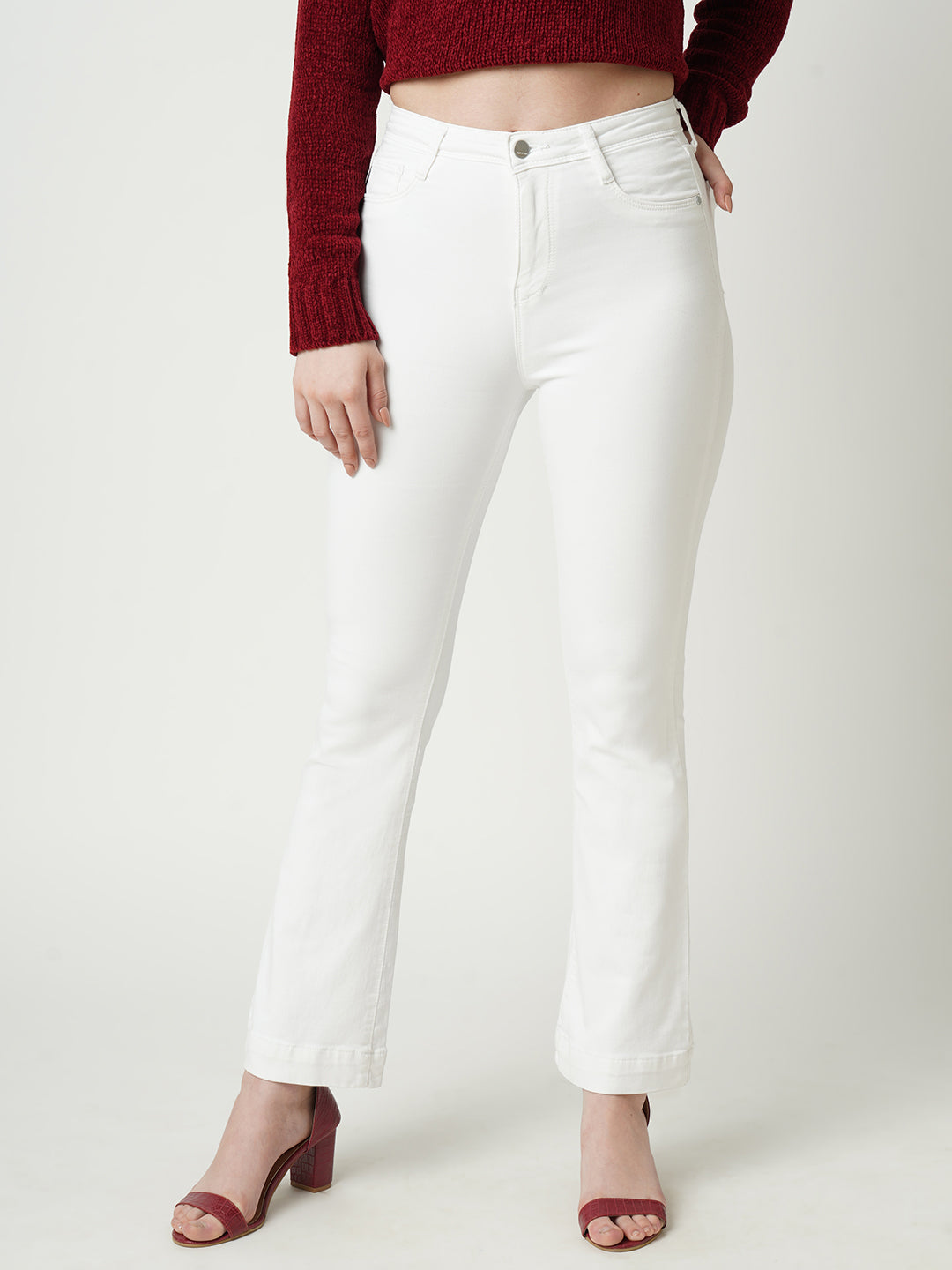 Women White High-Rise Mini Flare Jeans
