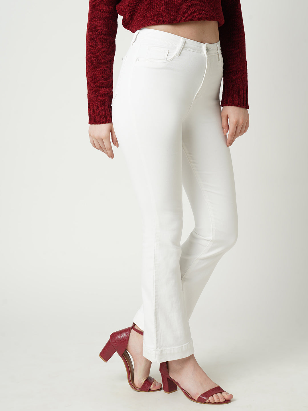 Women White High-Rise Mini Flare Jeans