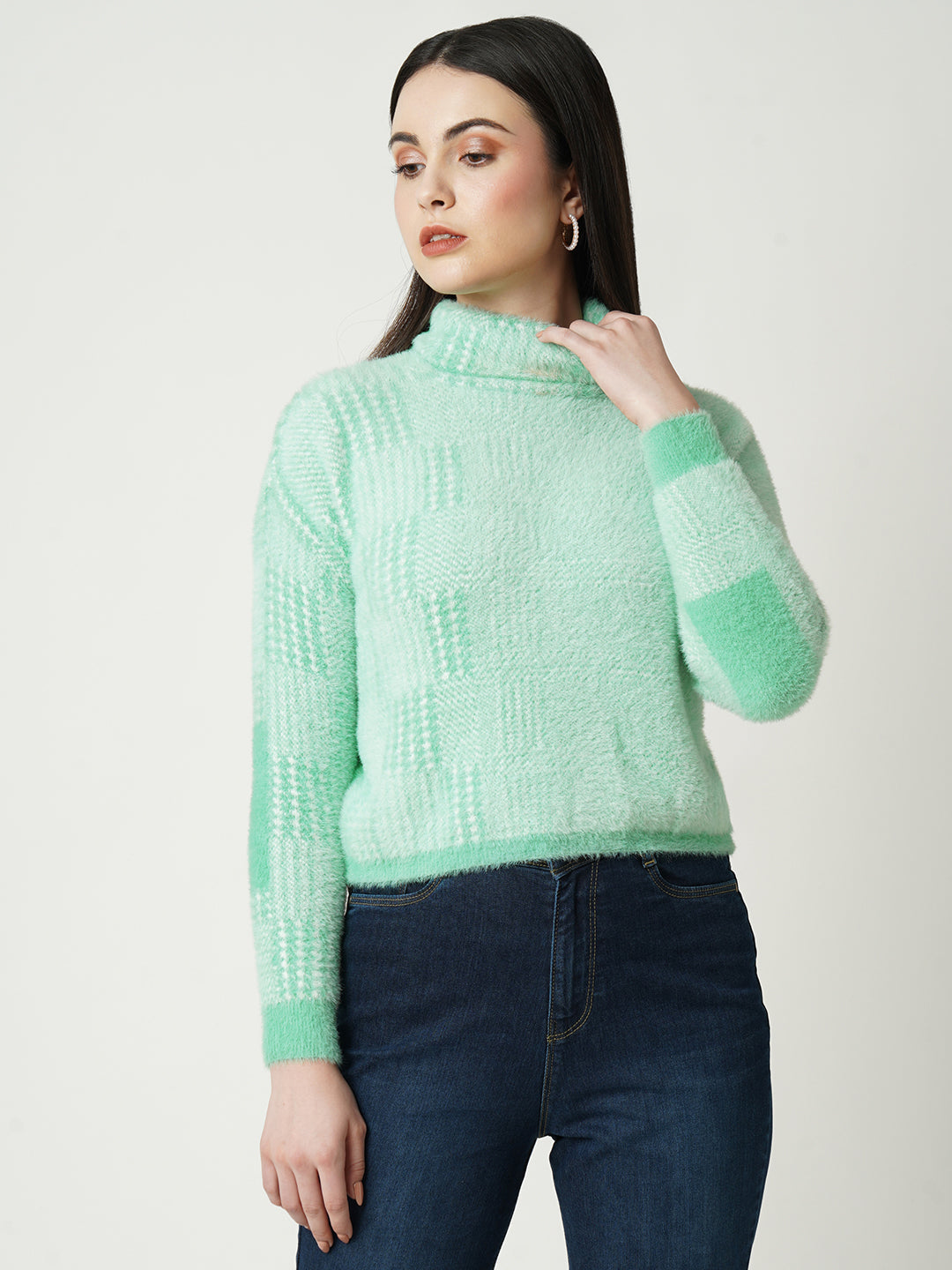 Women Mint Green Slim Sweater