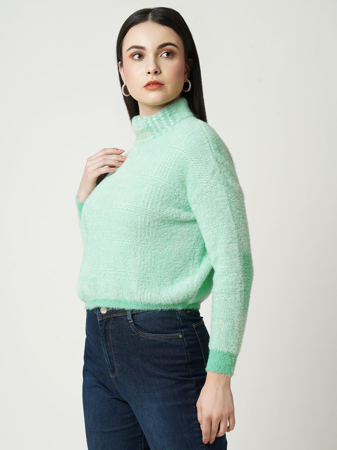 Women Mint Green Slim Sweater