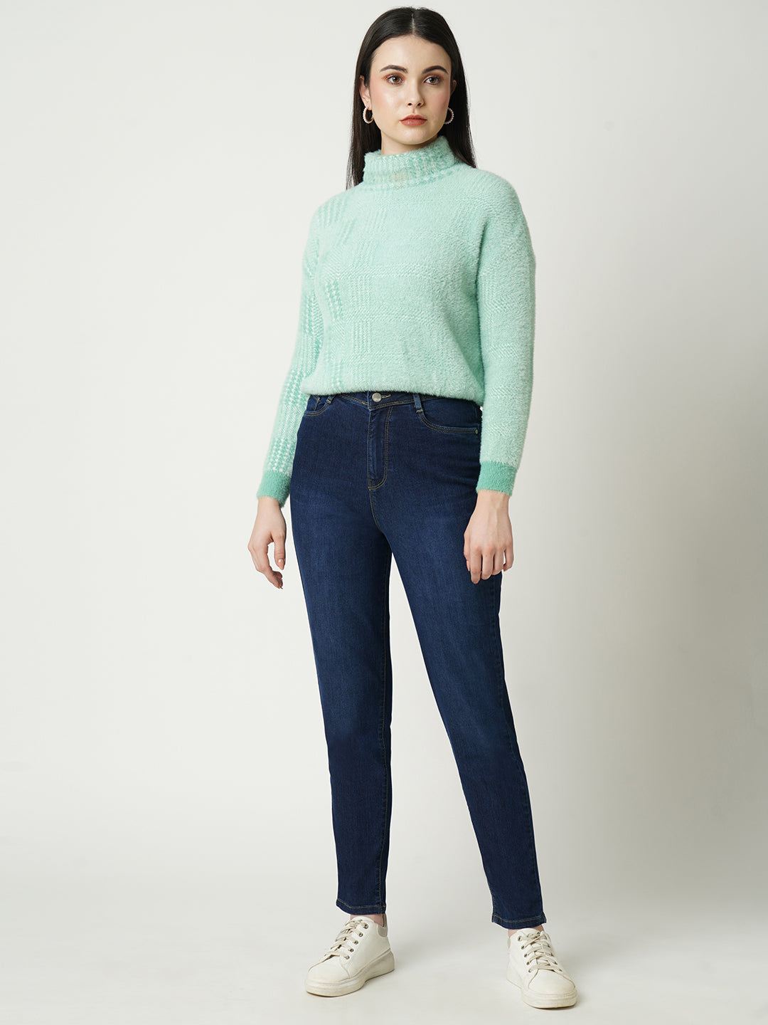 Women Blue High-Rise Slim Straight Fit Jeans
