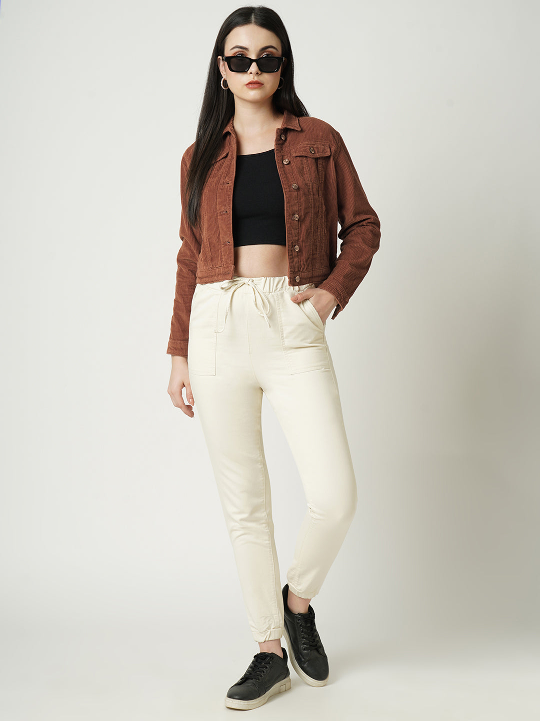 Women Rust Solid Full Length Jacket