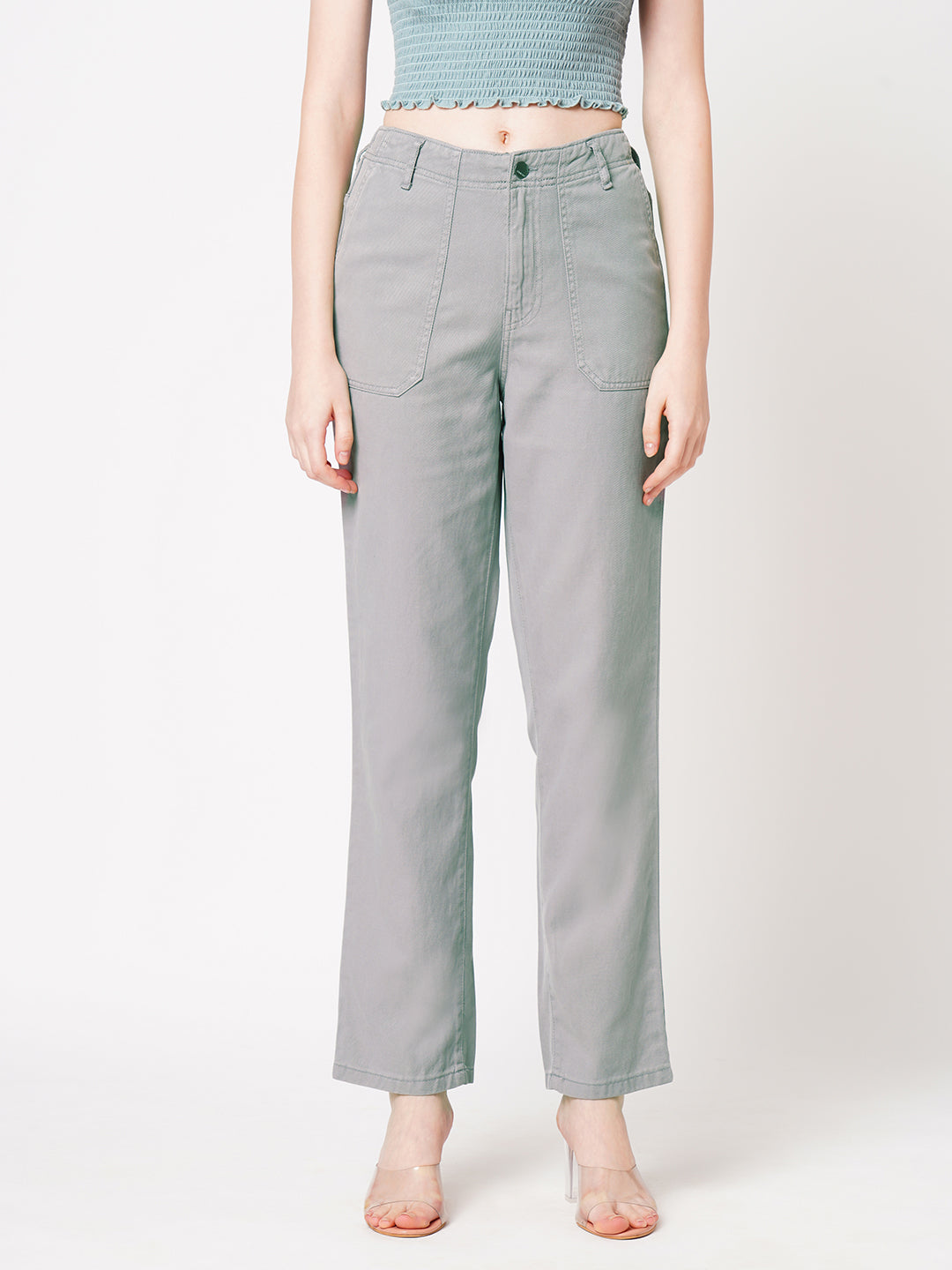 Women Grey High-Rise Straight Fit Jeans