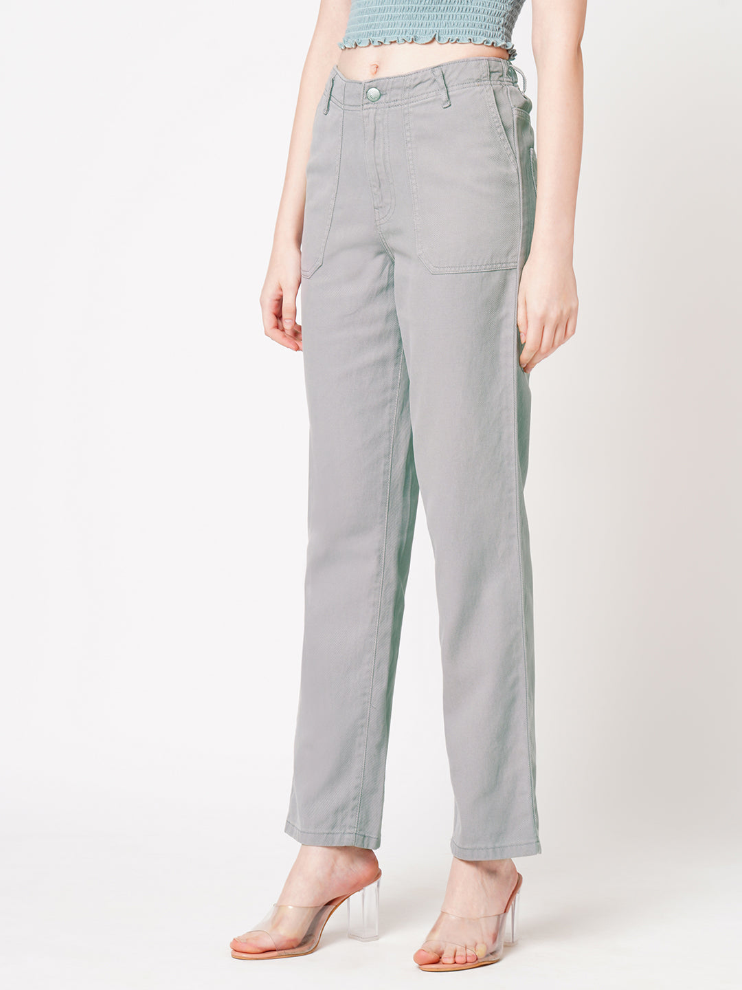 Women Grey High-Rise Straight Fit Jeans
