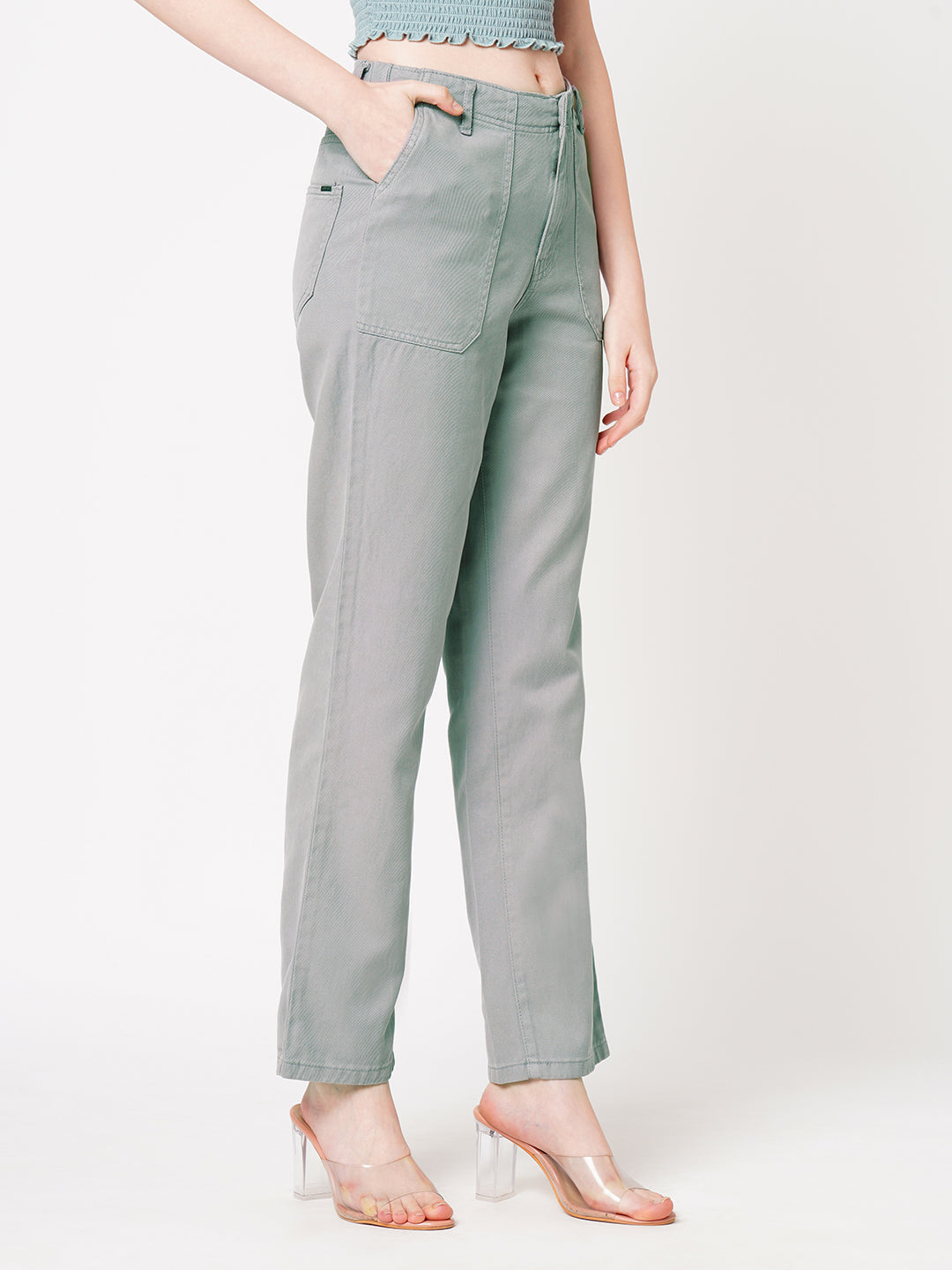 Women Grey High-Rise Straight Fit Jeans