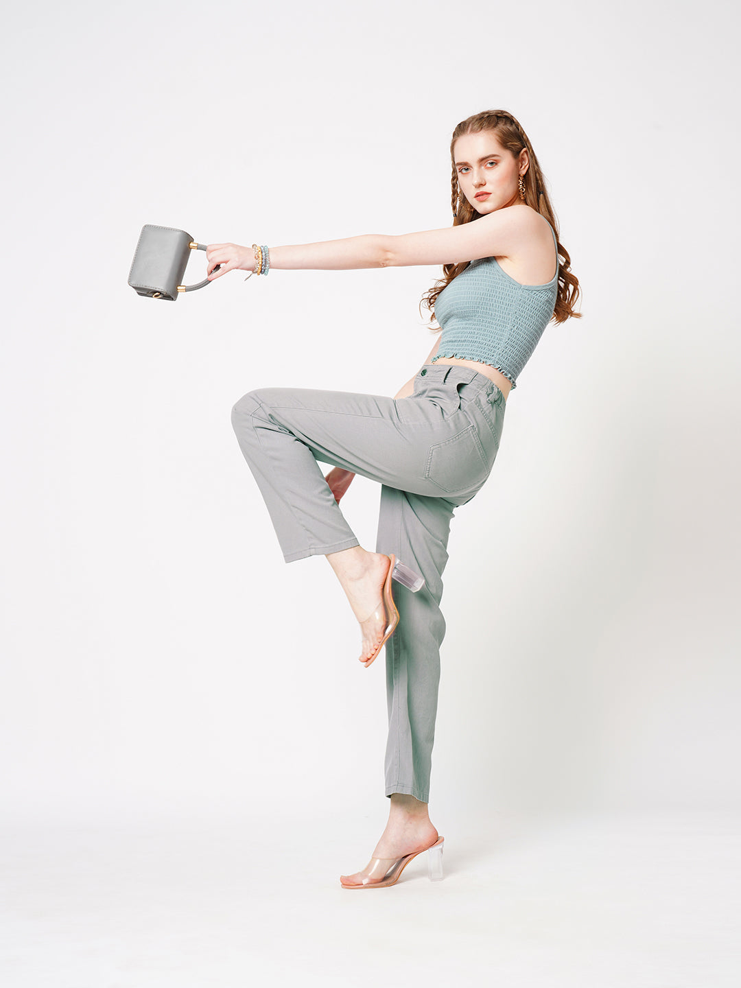 Women Grey High-Rise Straight Fit Jeans