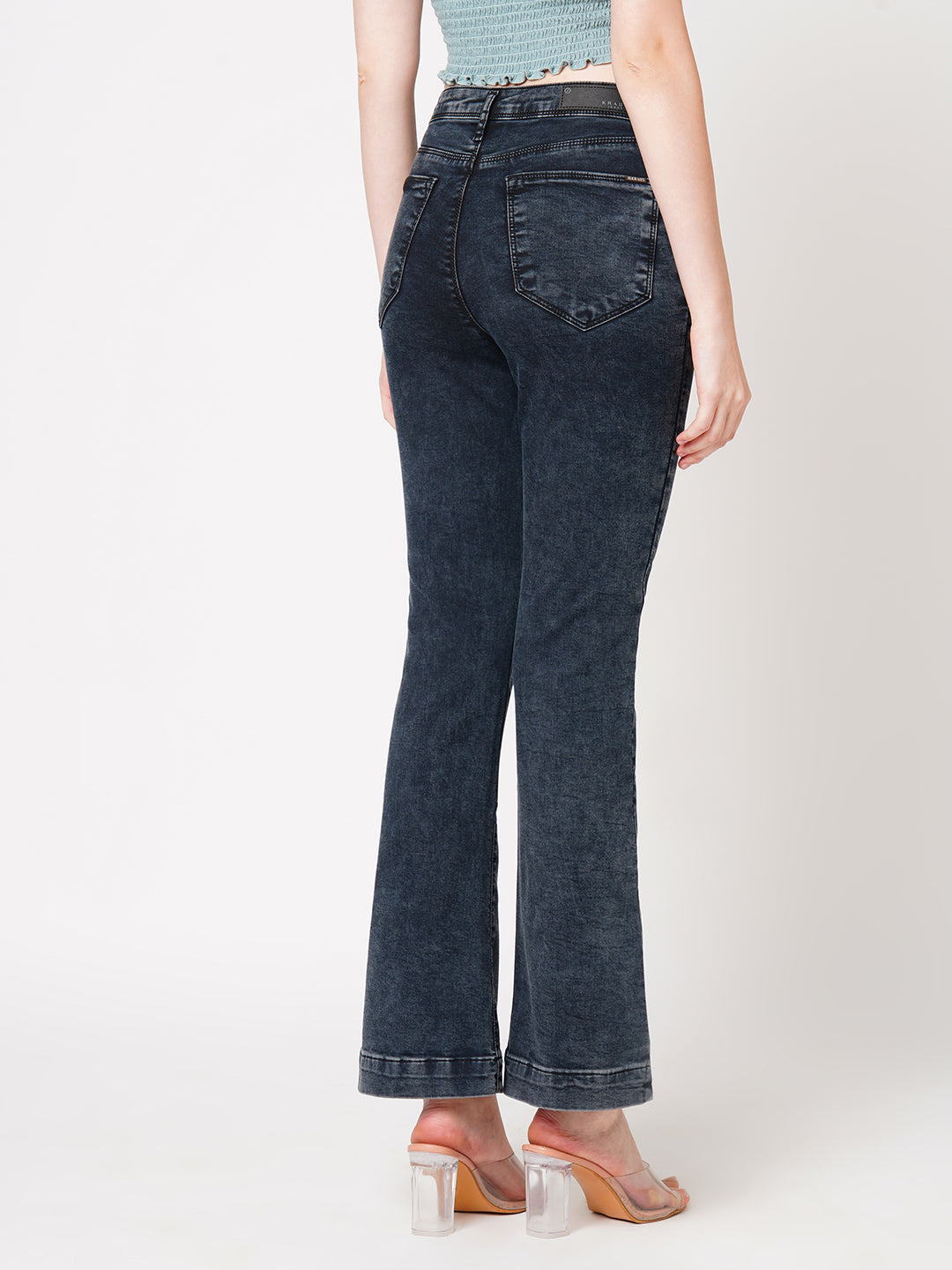 Women Carbon Black High-Rise Mini Flare Jeans