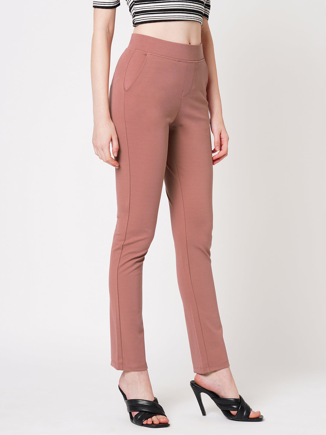 Women Dark Pink High-Rise Straight Treggings