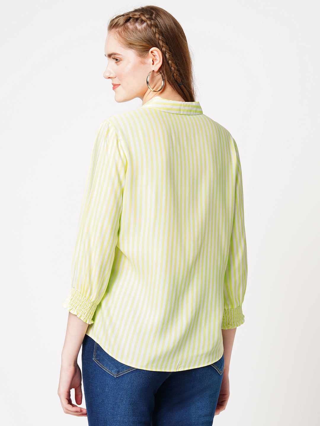 Women Lime & White Striped Shirt