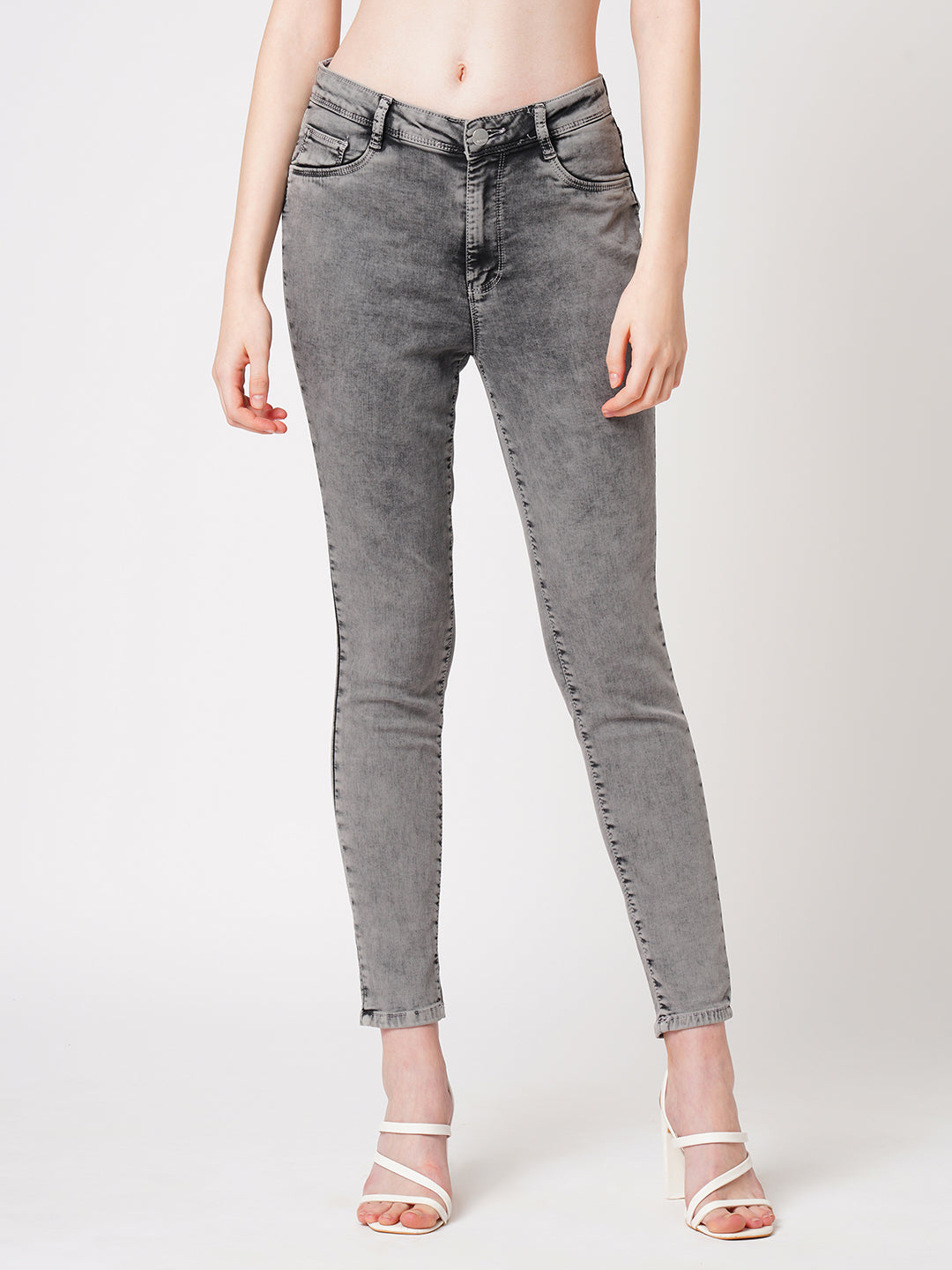 Women Grey High-Rise Skinny Jeans