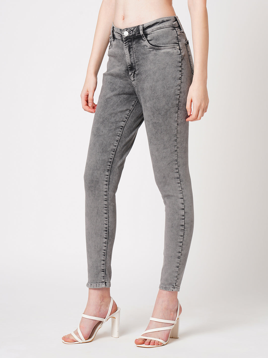 Women Grey High-Rise Skinny Jeans