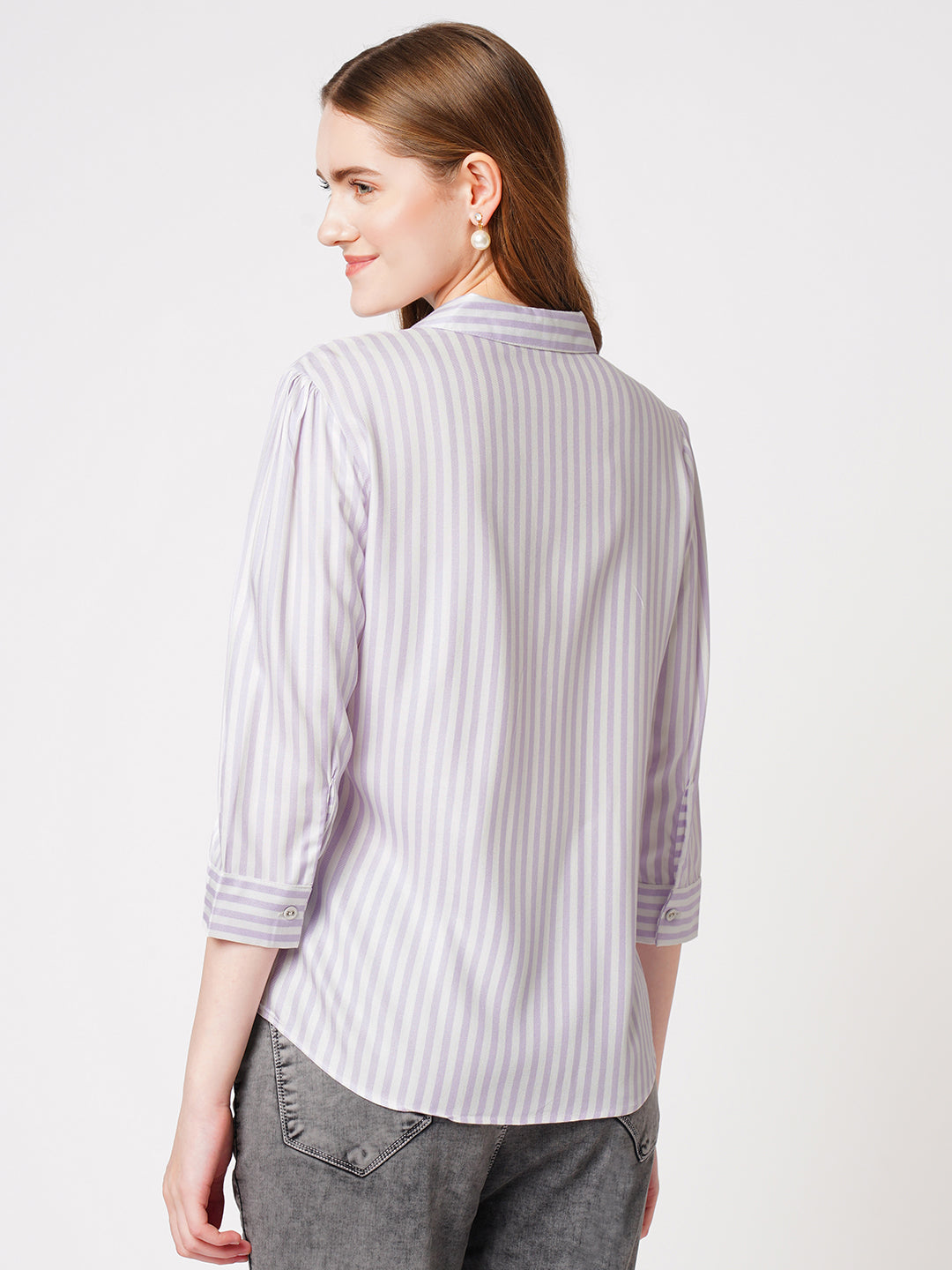 Women Lilac/White Striped Shirt