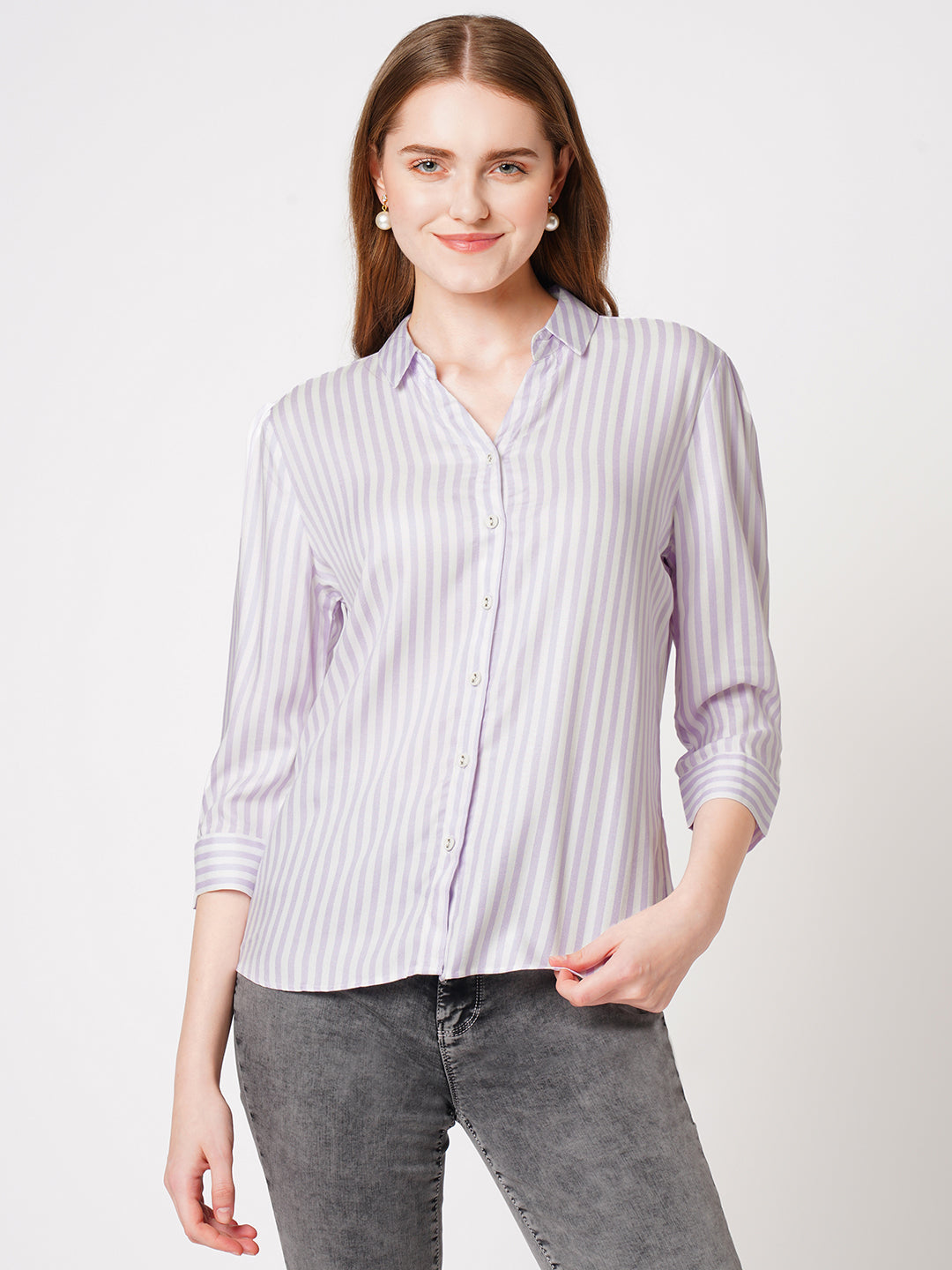 Women Lilac/White Striped Shirt