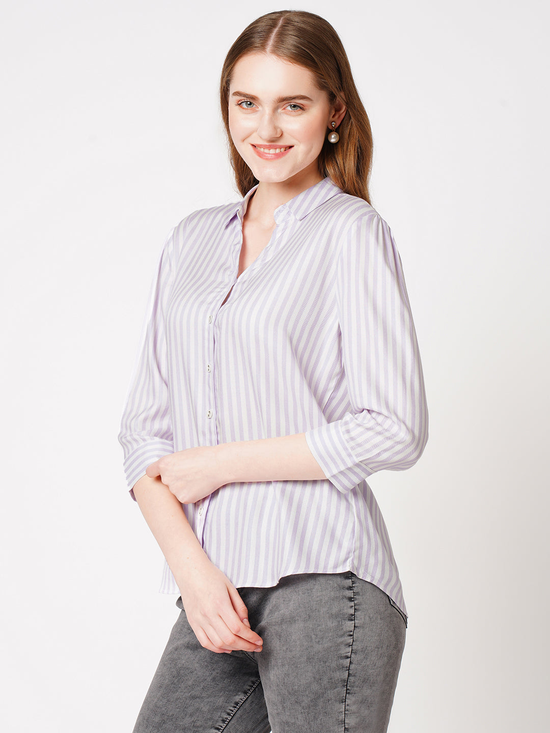 Women Lilac/White Striped Shirt